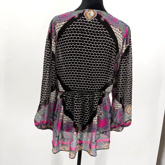 Rose Olive Sheer Babydoll Top Womens M‎ Balloon Sleeve Metallic Threads Fairy - Picture 8 of 8